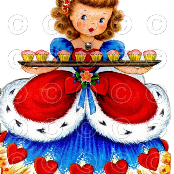 Queen of Hearts Princess Pretty Girl Doll Card Vintage Digital Image Illustration