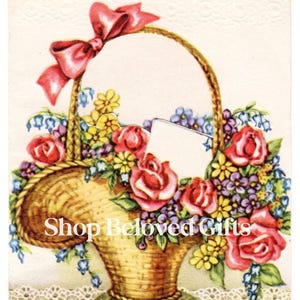 Schönen Korb mit Blumen digitales Bild Shabby Chic Geburtstagsblumen im Korb zum Ausdrucken - Ein Geburtstagsgeschenk für Sie