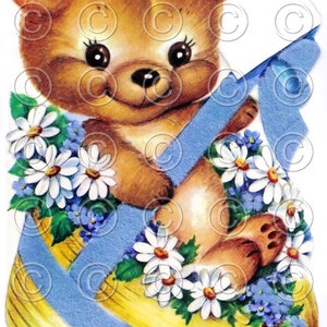 BABY BEAR -- Süßer kleiner Frühlings-Braunbär-Vintage Digitalbild-Illustration