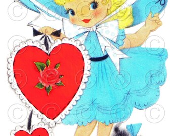 Southern Belle Pretty Girl in Bonnet Vintage Valentine Digital Image Illustration