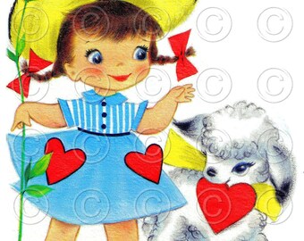 Mary Had A Little Lamb Vintage Valentine Digital Image Illustration