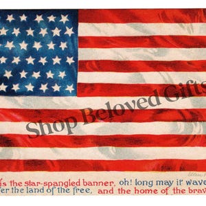 Drapeau américain étoilé vintage image numérique carte postale imprimable Pays de la patrie libre des braves