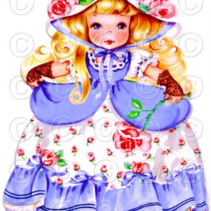 Bela Adormecida Princesa Menina Bonita com Rosas Boneca Cartão Vintage Imagem Digital Ilustração