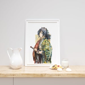 Póster de anime: Tomioka Giyuu, acuarela, arte de pared, decoración del hogar