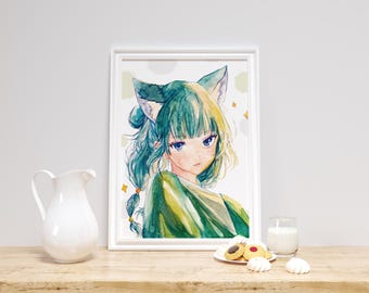 Anime Poster - MaoMao (apothecary diaries), Watercolor, Wall Art, Home Decor