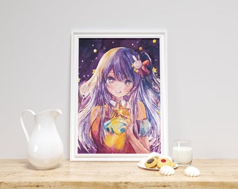 Affiche d'anime - Ai Hoshino, aquarelle, art mural, décoration d'intérieur