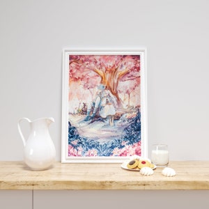 Póster de anime: Frieren y Himmel, acuarela, arte de pared, decoración del hogar