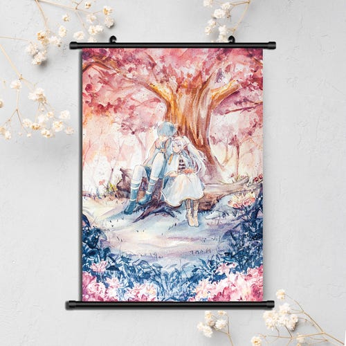 Peinture par rouleau d'anime - (Frieren et Himmel), art mural, suspension murale