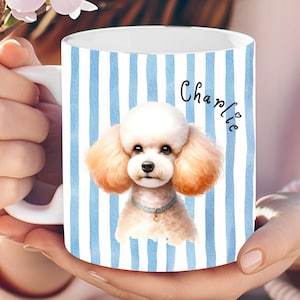 Personlig Boxermugg, Keramisk Kaffekanna, Akvarellränder, Hundporträtt, Anpassat Namn, Gåva, 330 ml, Corgi, Bulldogg, Pudel
