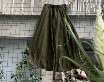 Military Green Linen Style Skirt, Autumn Maxi High-Waisted Skirt, Womens Clothing, Gift for Her, Fall Maxi Skirt, Halloween outfit