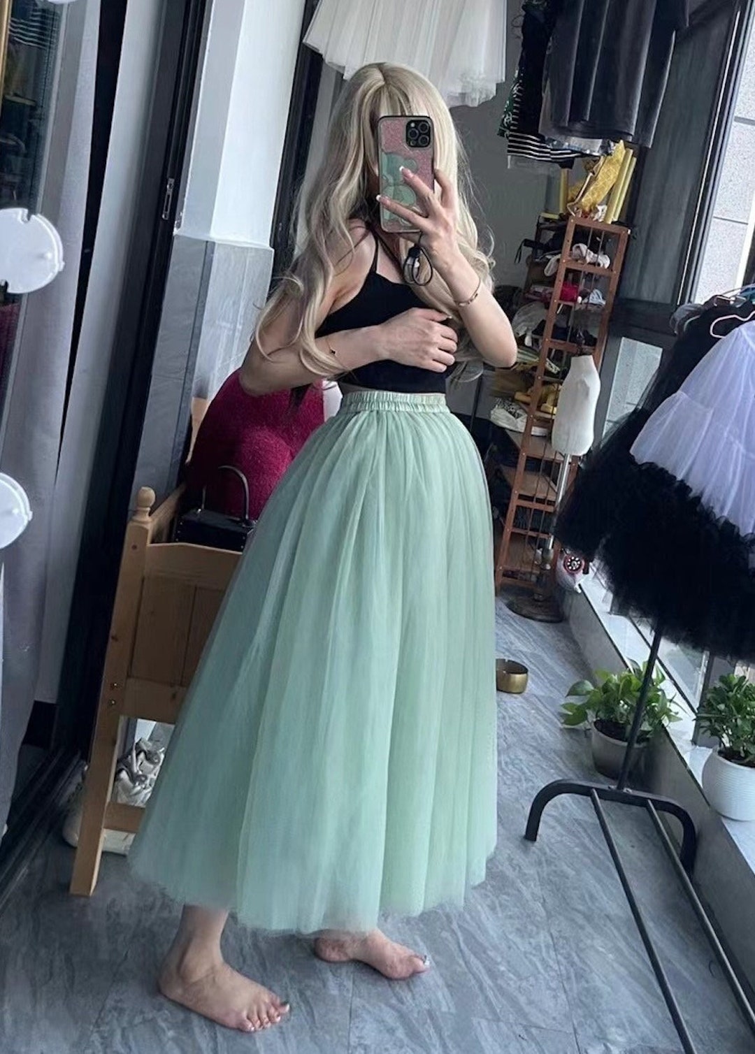 Whisper Mint Tulle Maxi Skirt - 0509_LIGHTGREEN