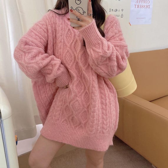 Pink Cable Knit Sweater for Women, The Cozy Oversized Pullover Perfection for Autumn and Winter, Womens Clothing, Knit Wear, Gift for Her