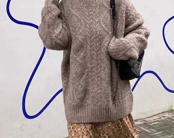 Maglione autunnale in mohair color cammello - Il perfetto maglione lavorato a maglia a trecce per donne e uomini - Abbigliamento da donna, maglieria, regalo per lei