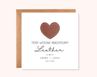 Personalised Third Wedding Anniversary Card | Leather Anniversary Card | Minimalist Keepsake | Handmade UK