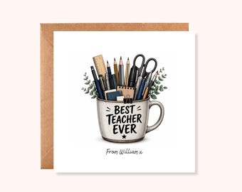 Personalised Thank You Teacher Card from Child | Neutral Modern Design | End of Term Teacher Gift | Teaching Assistant Card UK