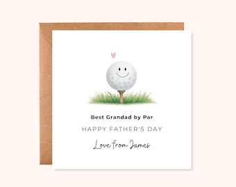 Personalised Golf Grandparent Father’s Day Card – Best Grandad by Par – Card from Grandkids – Golfer Gift - Handmade UK