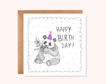 Panda Birthday Card, Cute Happy Birthday Card, Animal Birthday Card, Funny, Handmade Card UK