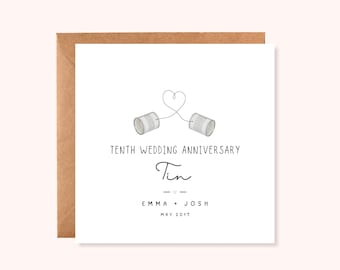 Personalised 10th Wedding Anniversary Card | Tin Anniversary Card | Minimalist Keepsake | Handmade UK