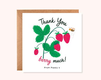 Personalised Teacher Thank You Card | Berry Much | from Child | End of Term Gift | Cute Strawberry Card | Nursery Teacher | Handmade UK