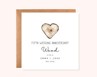 Personalised Fifth Wedding Anniversary Card | Wood Anniversary Card | Minimalist Keepsake | Handmade UK