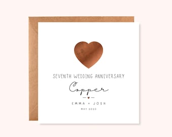 Personalised seventh Wedding Anniversary Card | copper Anniversary Card | Minimalist Keepsake | Handmade UK