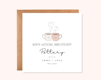 Personalised 9th Wedding Anniversary Card | pottery Anniversary Card | Minimalist Keepsake | Handmade UK