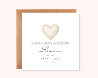 Personalised Fourth Wedding Anniversary Card | Linen Anniversary Card | Minimalist Keepsake | Handmade UK