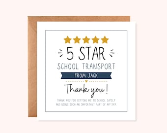 Personalised School Transport Thank You Card | 5 Star SEN Staff Appreciation | School Taxi, Bus, Passenger Assistant | End of Term Gift