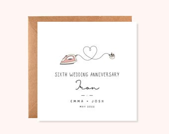 Personalised sixth Wedding Anniversary Card | iron Anniversary Card | Minimalist Keepsake | Handmade UK
