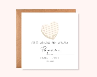 Personalised First Wedding Anniversary Card | Paper Anniversary Card | Minimalist Keepsake | Handmade UK