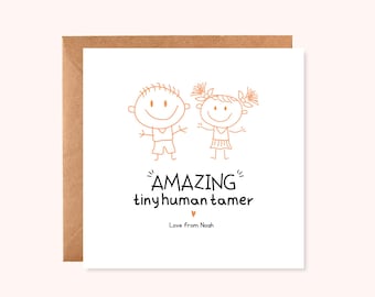 Funny Personalised Teacher Appreciation Card, Amazing Tiny Human Tamer, Thank You Nursery Teacher Gift, Preschool or Keyworker, Handmade UK
