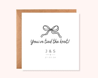 Personalised Wedding Card | You’ve Tied The Knot | Custom Names & Date | Minimalist Wedding Congratulations Card | Hand Drawn Bow Design