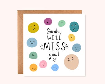 Personalised Miss You Card, Leaving Card for Friend, Goodbye Card Coworker, Cute Farewell Card, Moving Away Card, Handmade UK