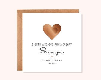 Personalised 8th Wedding Anniversary Card | bronze Anniversary Card | Minimalist Keepsake | Handmade UK