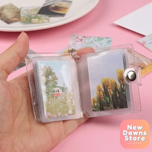 Porta-cartões de fotos de 2 polegadas com chaveiro – Mini álbum de 20 bolsos para coleção de cartões, cartões de ídolos Kpop, organizador de livro de fotos de presente fofo