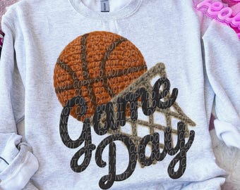 GAME DAY BASKETBALL png, faux yarn basketball png, basketball season, yarn game day png, basketball Mom, crochet basketball png