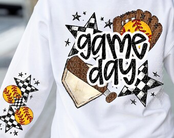 SOFTBALL GAME DAY png, softball sleeve png, softball digital for sublimation & dtf, checker softball png, Softball mom png