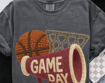 GAME DAY BASKETBALL png, faux yarn basketball png, basketball season, yarn game day png, basketball Mom, crochet basketball png