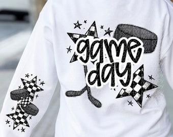 HOCKEY GAME DAY png, hockey sleeve png, hockey digital for sublimation & dtf, checker hockey png, Hockey mom png, hockey stars