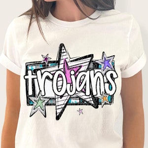 TROJANS png, Trojans digital for sublimation & dtf, bright stars school spirit png, trojans school spirit png, bright retro trojans png