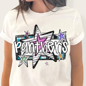 PANTHERS png, Panthers digital for sublimation & dtf, bright stars school spirit png, panthers school spirit png, bright retro panthers png