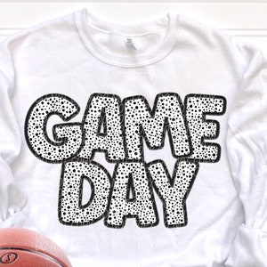 GAME DAY faux embroidery digital for sublimation & dtf, dalmatian dots game day png, game day png, Sports mom png