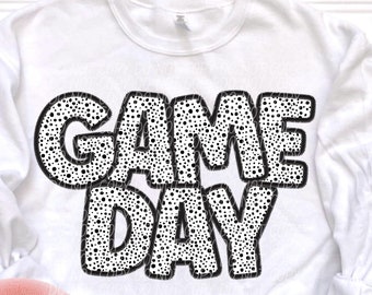 GAME DAY faux embroidery digital for sublimation & dtf, dalmatian dots game day png, game day png, Sports mom png