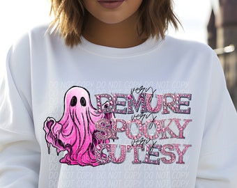 VERY DEMURE PINK Halloween Rhinestone digital for sublimation and dtf, Demure Spooky Cutesy ghost png, pink rhinestone demure ghost