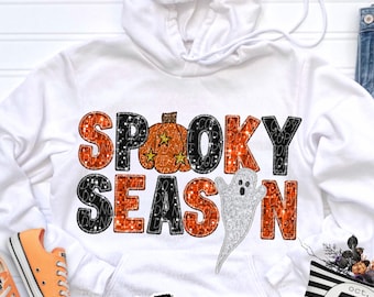SPOOKY SEASON png, faux glitter embroidery Halloween png, Halloween digital for sublimation & dtf, Halloween png, ghosts and pumpkins png