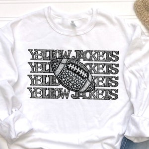 YELLOW JACKETS FOOTBALL rhinestone faux embroidery digital for sublimation & dtf png, yellow jackets football