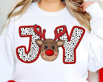 Ricamo finto JOY REINDEER digitale per sublimazione e dtf, Joy Christmas png, Christmas png, renna carina png, joy png, renna png