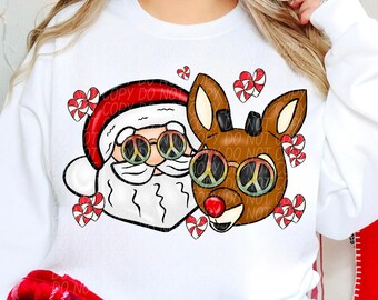SANTA REINDEER png, Christmas buddies png, Christmas digital for sublimation & dtf, Hippie Christmas png, Christmas png