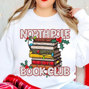 NORTH POLE BOOK Club Kunststickerei digital für Sublimation & dtf, Weihnachtsbuch png , Weihnachten png , Buchclub png