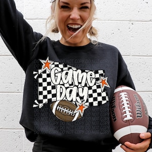FOOTBALL GAME DAY png, Game Day digital for sublimation & dtf, checker game day png, Football mom png, football season png, orange football